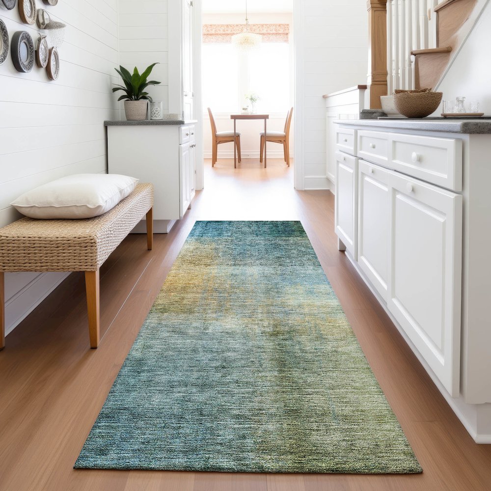 Premium Machine Washable Mayfield AMF1096 Blue 2'3" x 7'6" Runner Rug. Picture 5