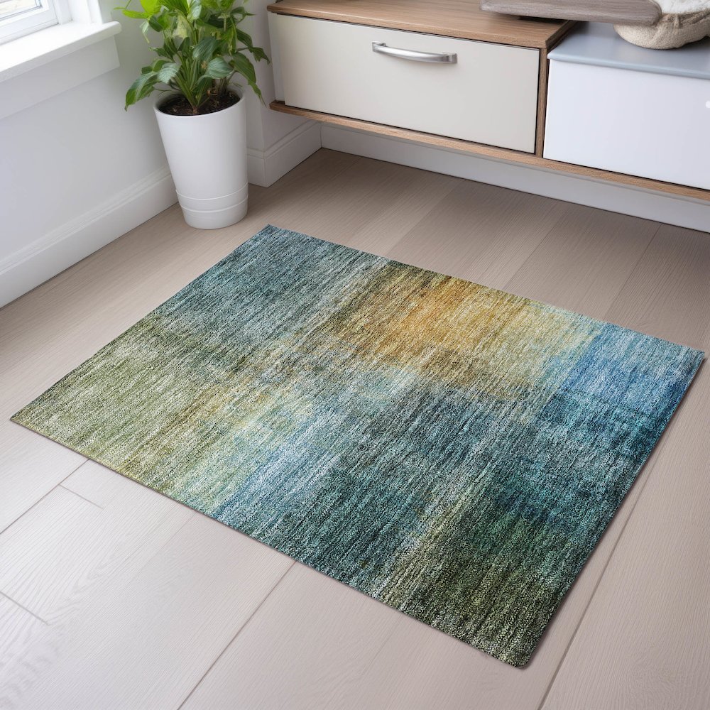 Premium Machine Washable Mayfield AMF1096 Blue 1'8" x 2'6" Rug. Picture 5