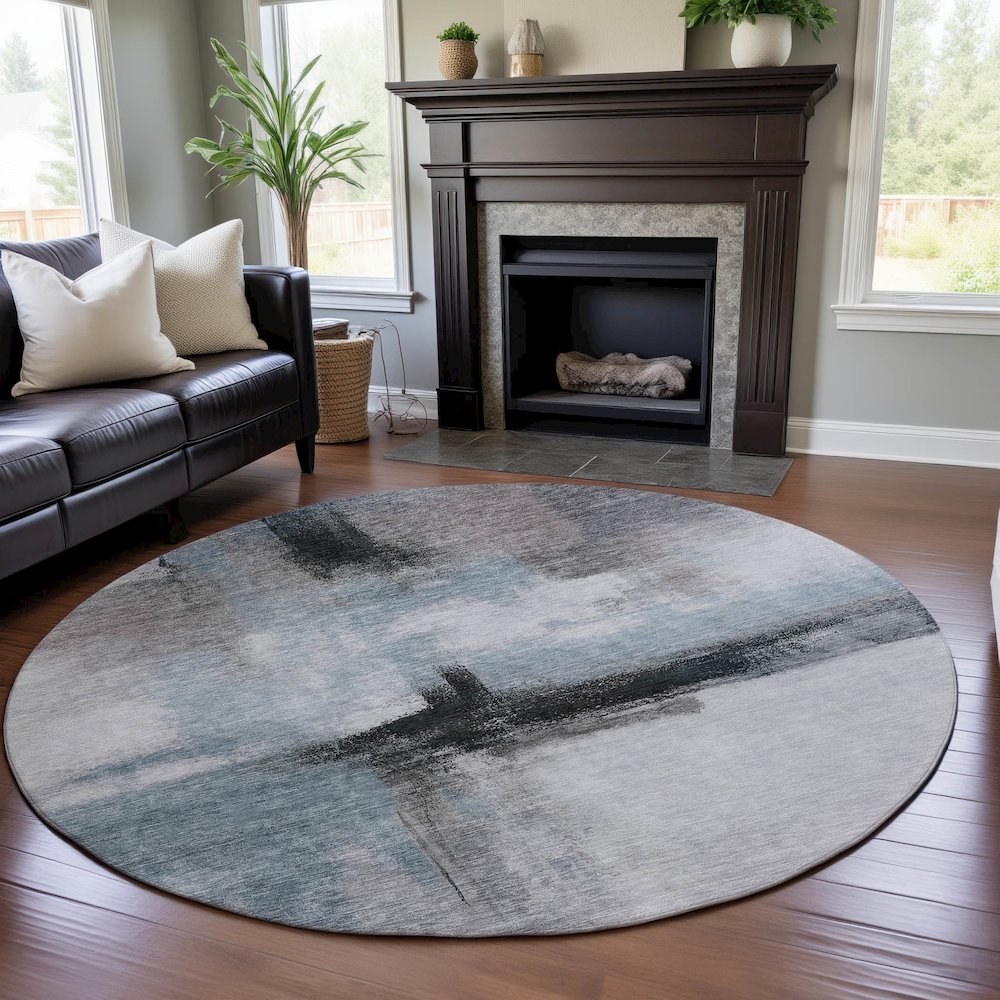 Premium Machine Washable Mayfield AMF1097 Blue 8' x 8' Round Rug. Picture 5