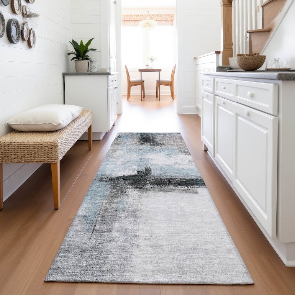 Premium Machine Washable Mayfield AMF1097 Blue 2'3" x 7'6" Runner Rug. Picture 5