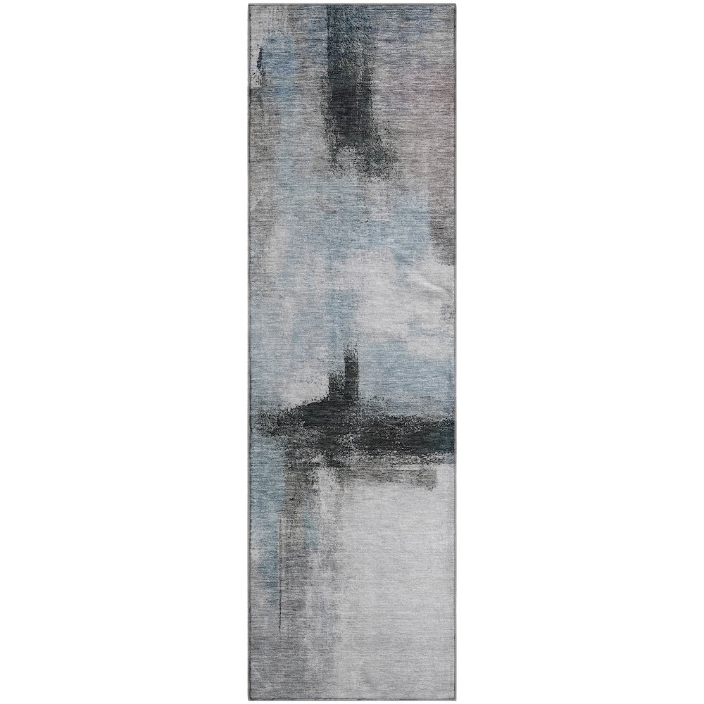 Premium Machine Washable Mayfield AMF1097 Blue 2'3" x 7'6" Runner Rug. Picture 1