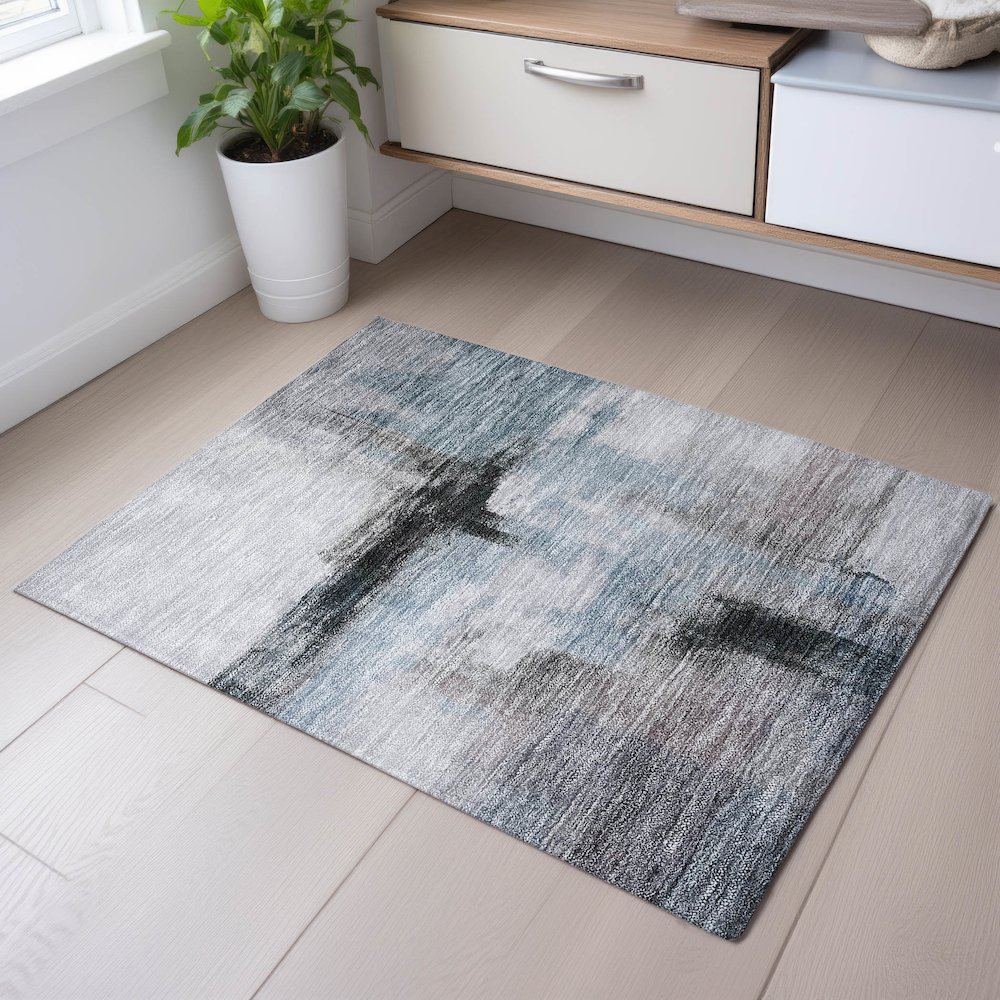 Premium Machine Washable Mayfield AMF1097 Blue 1'8" x 2'6" Rug. Picture 5
