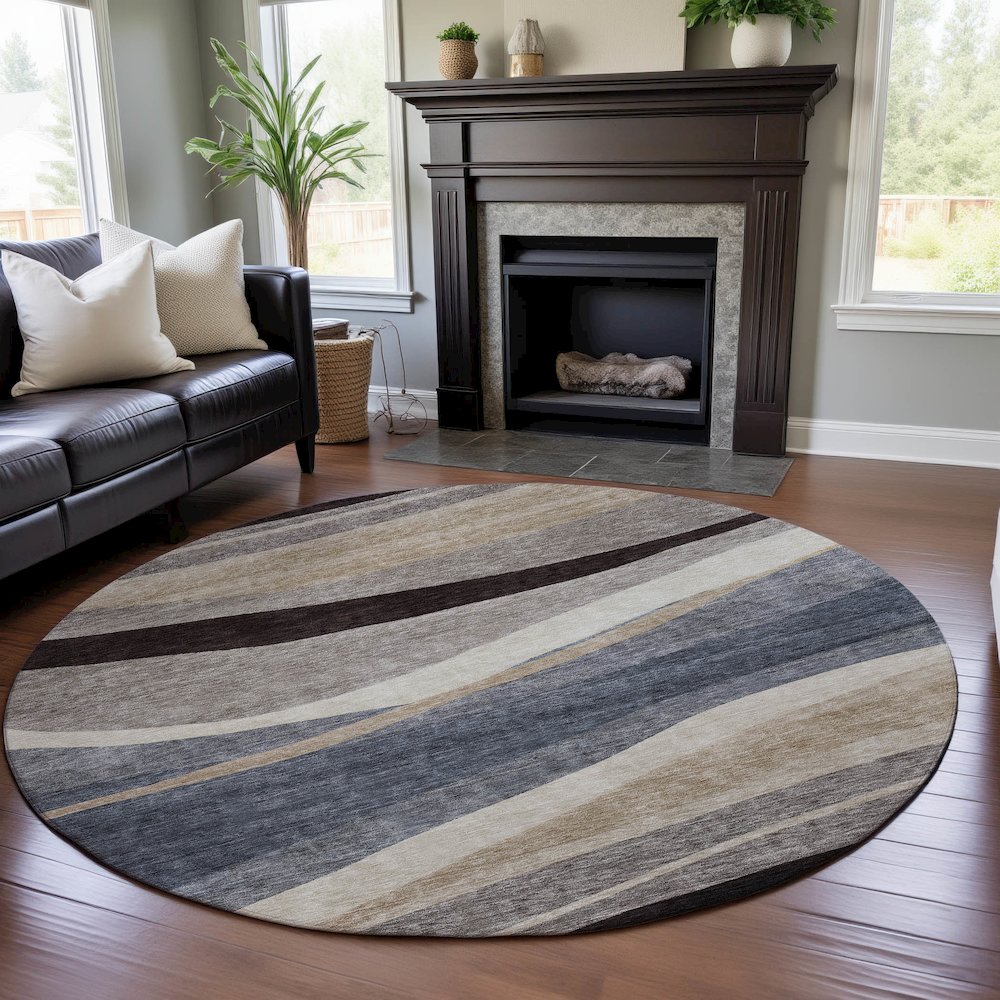 Premium Machine Washable Mayfield AMF1098 Blue 8' x 8' Round Rug. Picture 5