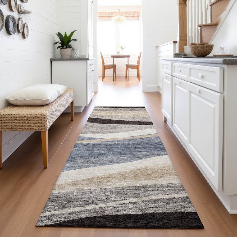 Premium Machine Washable Mayfield AMF1098 Blue 2'3" x 7'6" Runner Rug. Picture 5