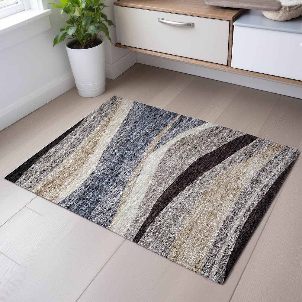 Premium Machine Washable Mayfield AMF1098 Blue 1'8" x 2'6" Rug. Picture 5