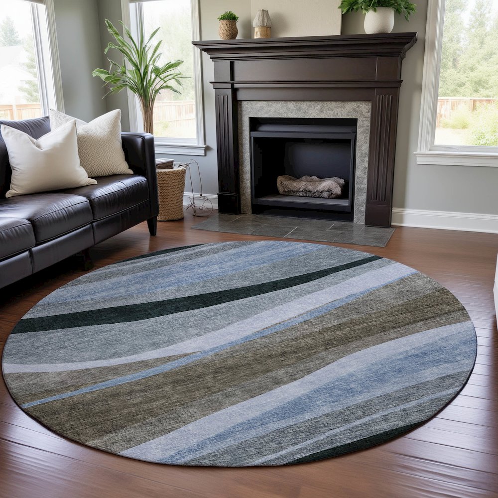 Premium Machine Washable Mayfield AMF1098 Brown 8' x 8' Round Rug. Picture 5