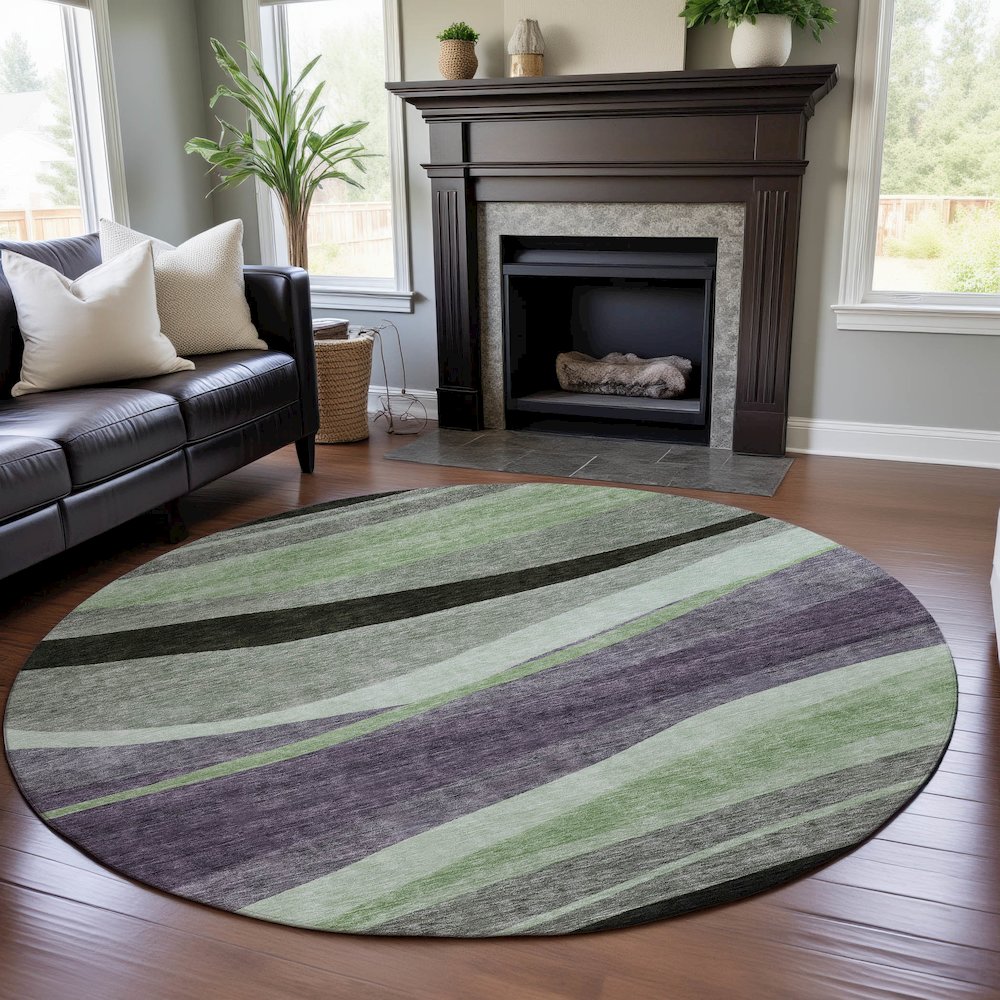 Premium Machine Washable Mayfield AMF1098 Purple 8' x 8' Round Rug. Picture 5