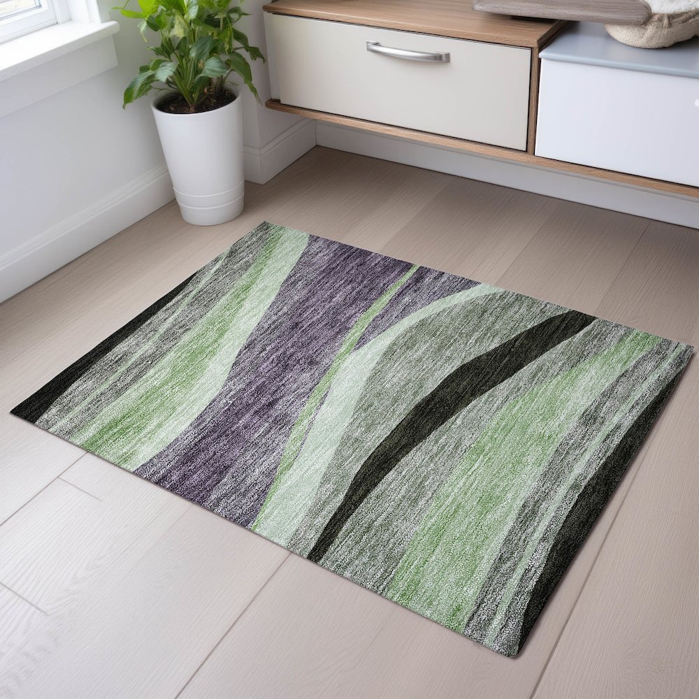 Premium Machine Washable Mayfield AMF1098 Purple 1'8" x 2'6" Rug. Picture 5