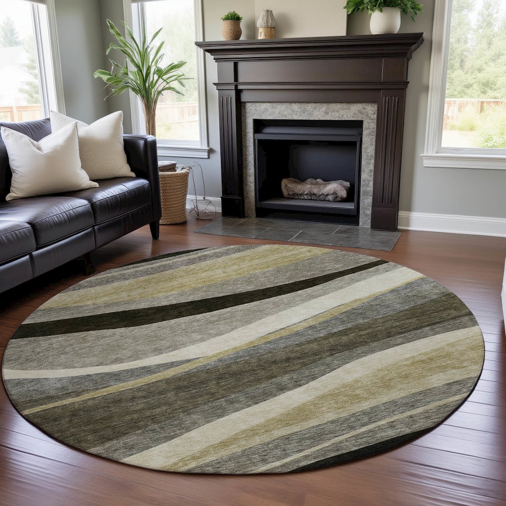 Premium Machine Washable Mayfield AMF1098 Taupe 8' x 8' Round Rug. Picture 5