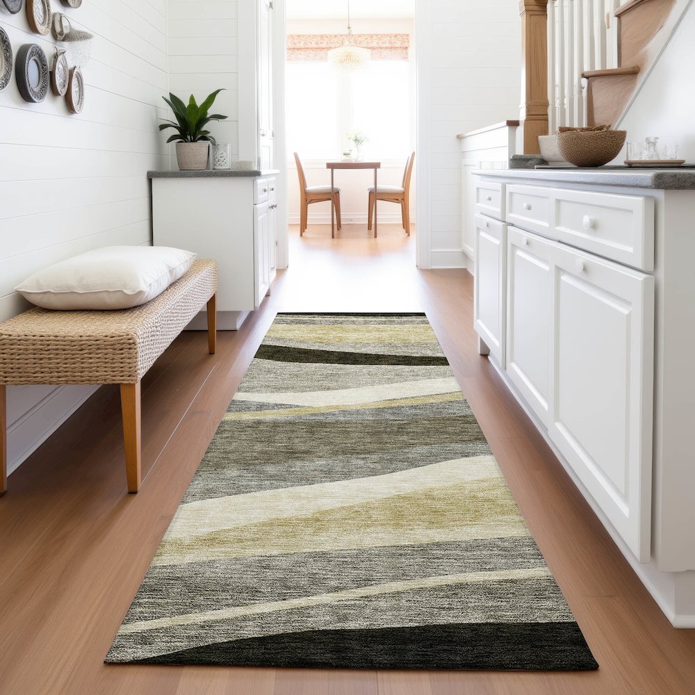 Premium Machine Washable Mayfield AMF1098 Taupe 2'3" x 7'6" Runner Rug. Picture 5