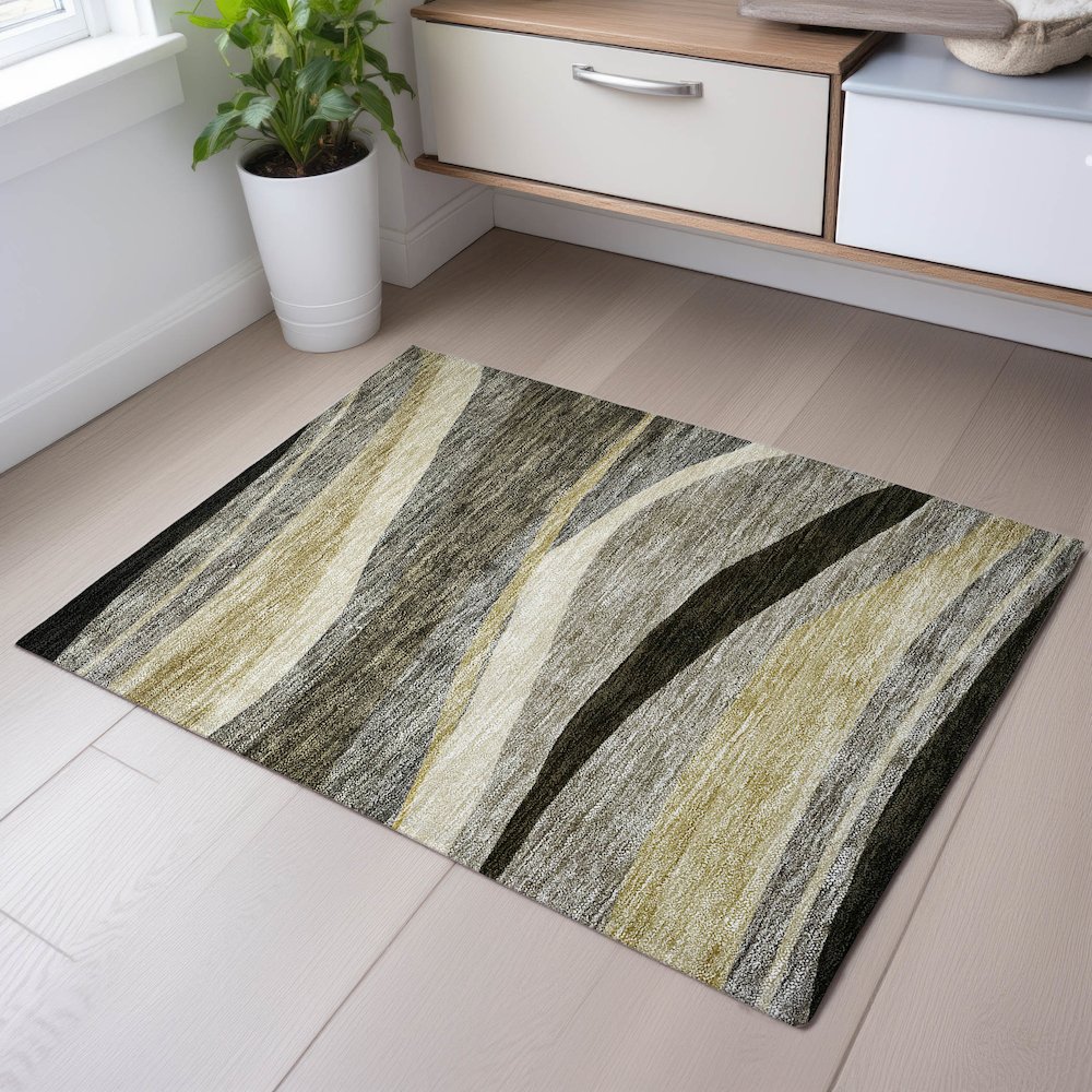 Premium Machine Washable Mayfield AMF1098 Taupe 1'8" x 2'6" Rug. Picture 5