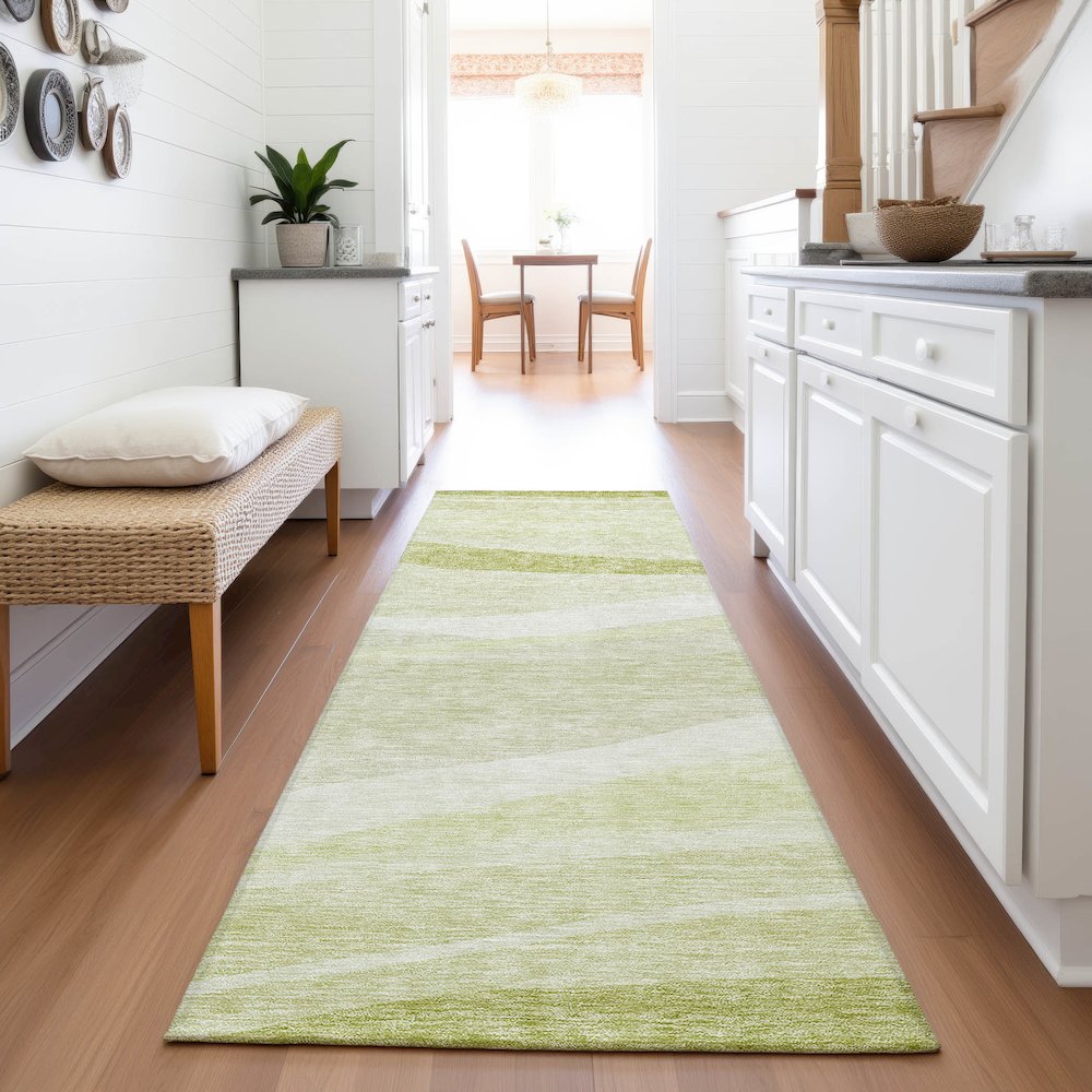 Premium Machine Washable Mayfield AMF1099 Aloe 2'3" x 7'6" Runner Rug. Picture 5