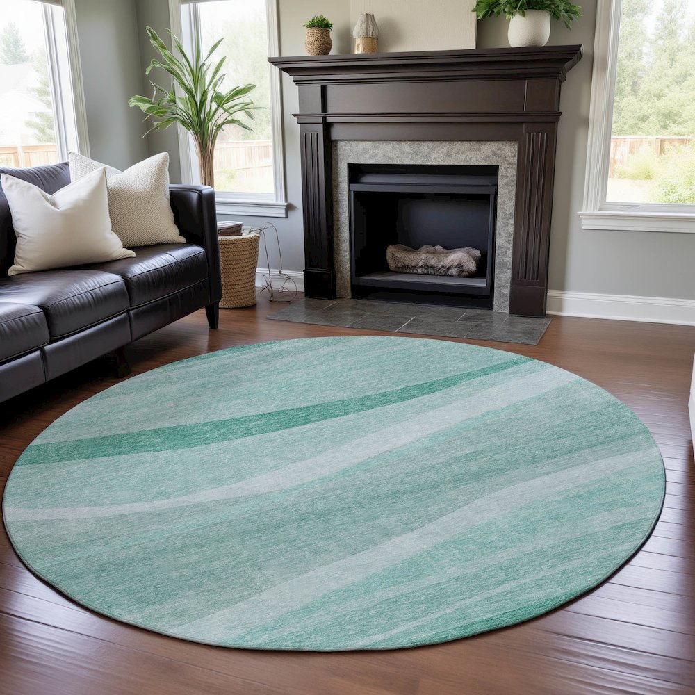 Premium Machine Washable Mayfield AMF1099 Aqua 8' x 8' Round Rug. Picture 5