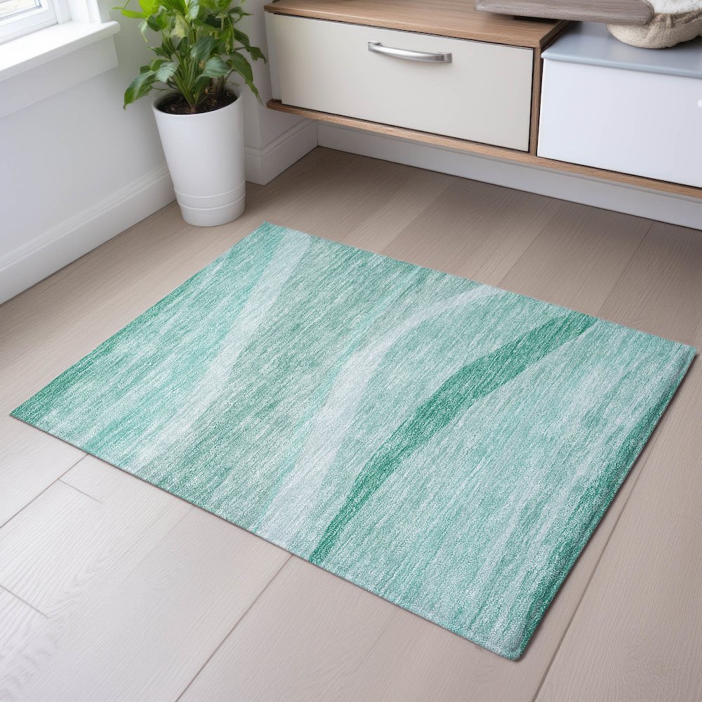 Premium Machine Washable Mayfield AMF1099 Aqua 1'8" x 2'6" Rug. Picture 5
