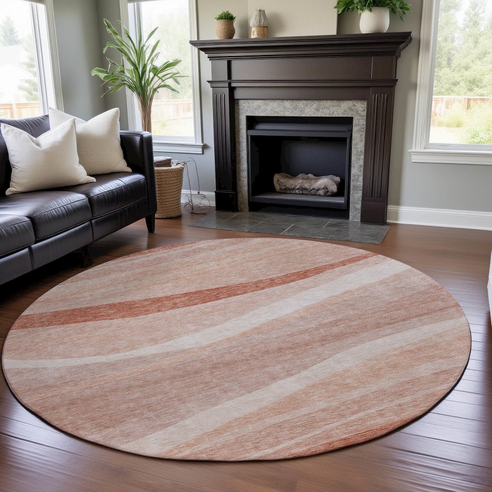 Premium Machine Washable Mayfield AMF1099 Salmon 8' x 8' Round Rug. Picture 5