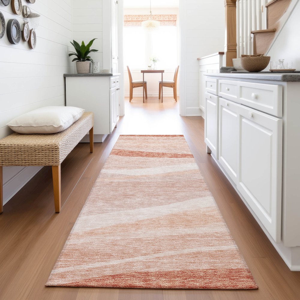 Premium Machine Washable Mayfield AMF1099 Salmon 2'3" x 7'6" Runner Rug. Picture 5