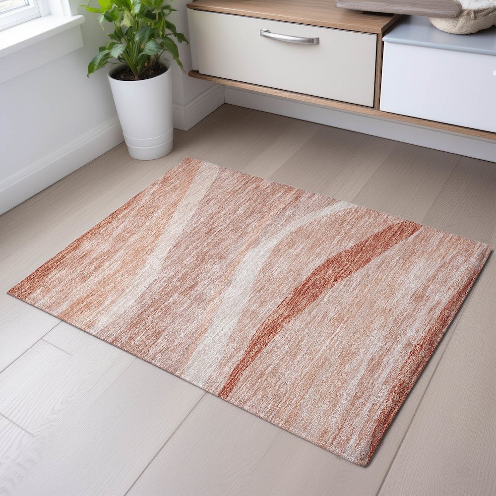 Premium Machine Washable Mayfield AMF1099 Salmon 1'8" x 2'6" Rug. Picture 5