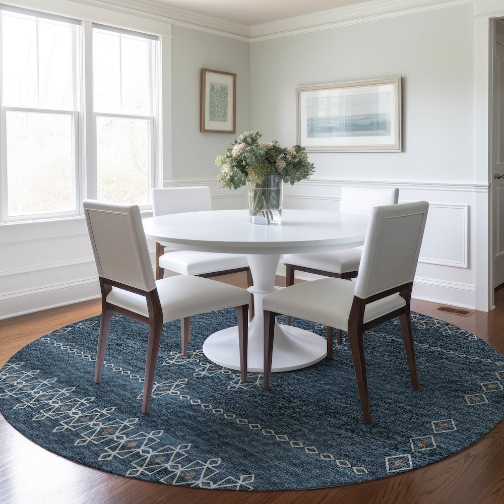 Premium Machine Washable Mayfield  Blue 8' x 8' Round Rug. Picture 5