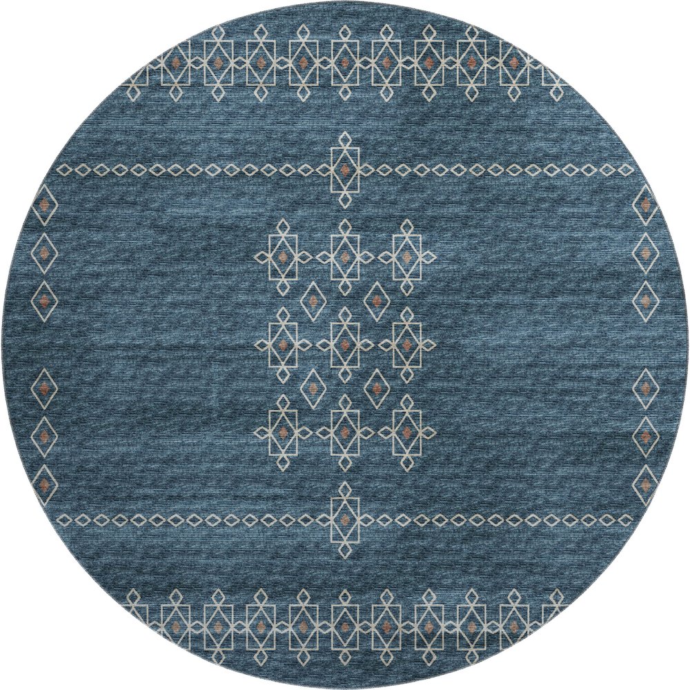Premium Machine Washable Mayfield  Blue 8' x 8' Round Rug. Picture 1