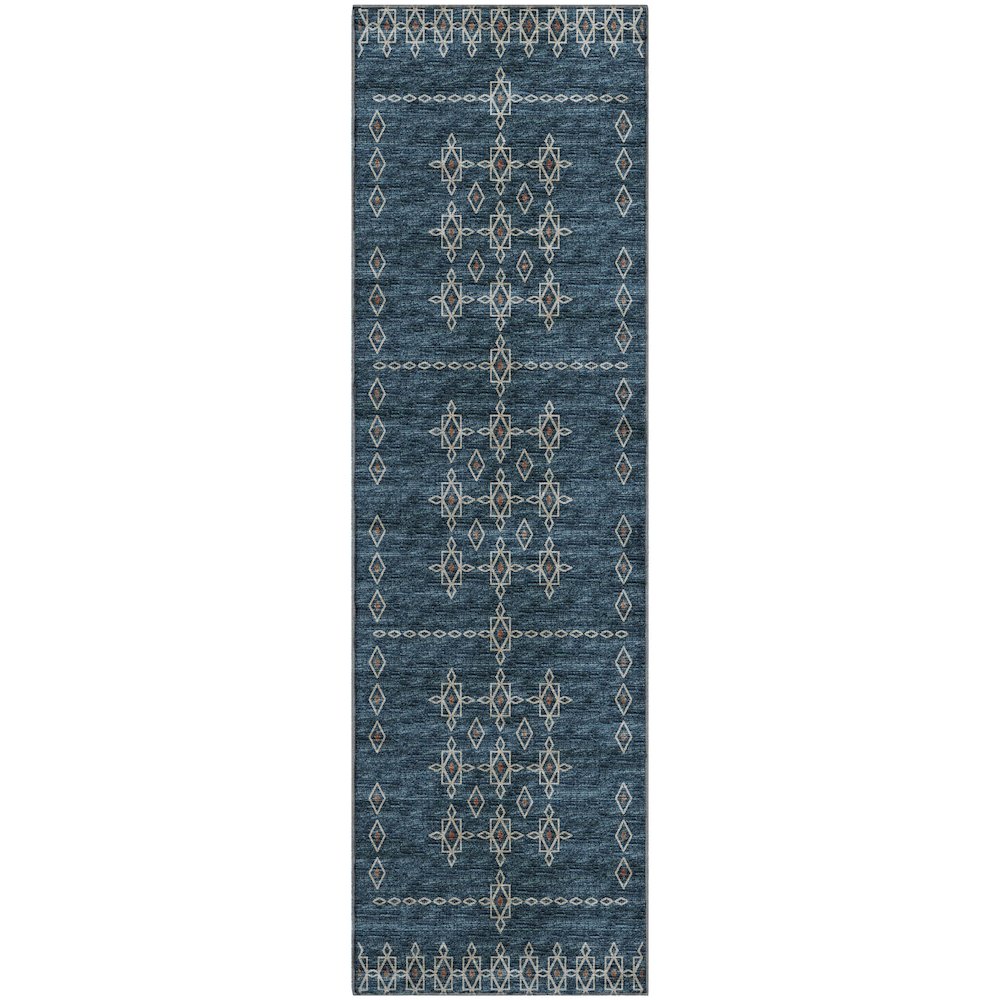 Premium Machine Washable Mayfield  Blue 2'3" x 7'6" Runner Rug. Picture 1