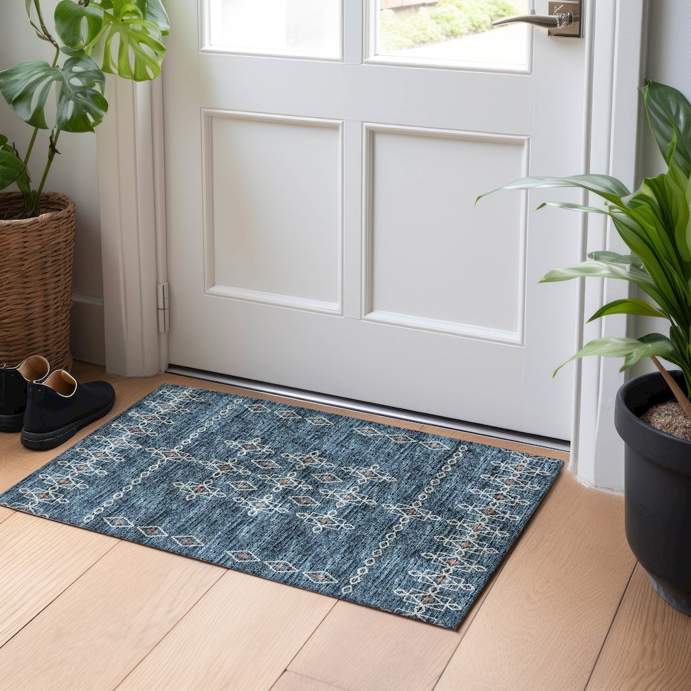 Premium Machine Washable Mayfield  Blue 1'8" x 2'6" Rug. Picture 5