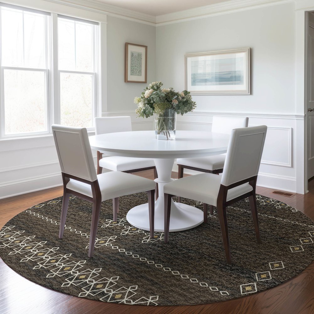 Premium Machine Washable Mayfield  Brown 8' x 8' Round Rug. Picture 5