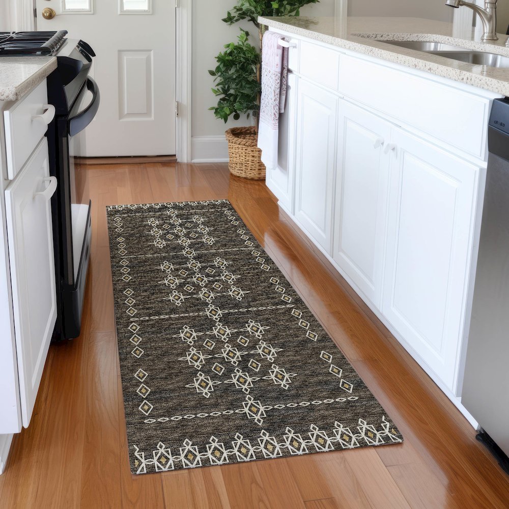 Premium Machine Washable Mayfield  Brown 2'3" x 7'6" Runner Rug. Picture 5