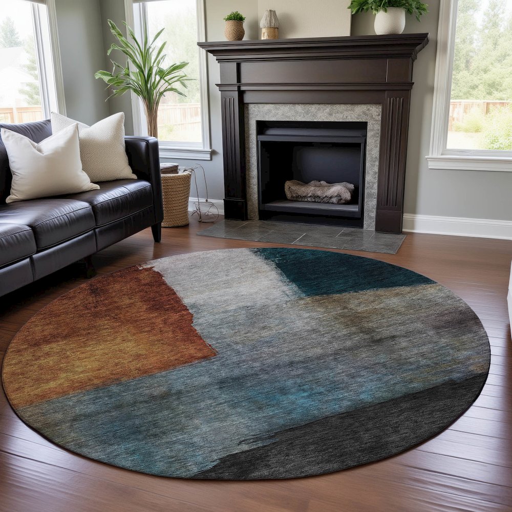 Premium Machine Washable Mayfield AMF1100 Copper 8' x 8' Round Rug. Picture 5