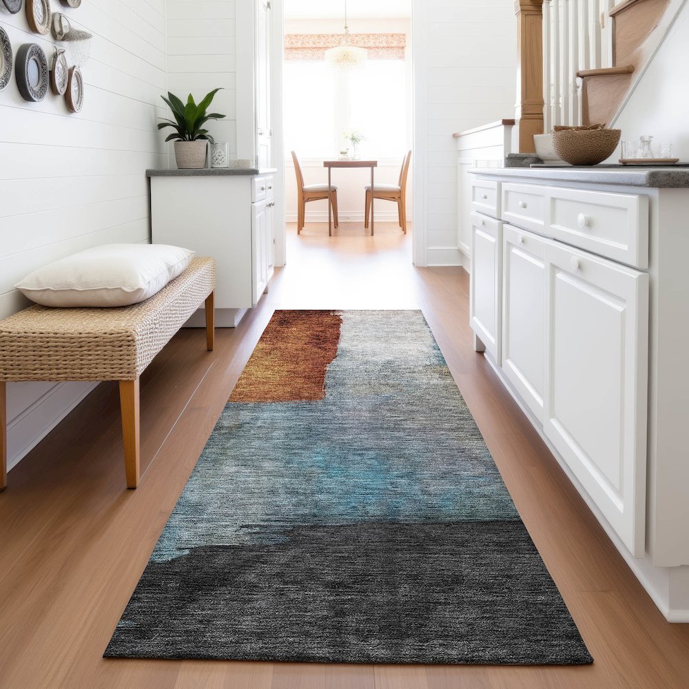 Premium Machine Washable Mayfield AMF1100 Copper 2'3" x 7'6" Runner Rug. Picture 5