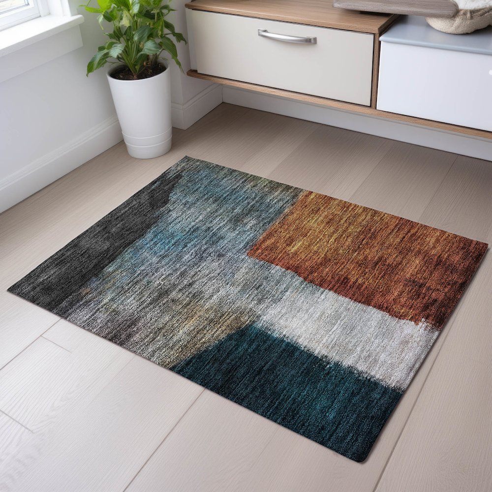Premium Machine Washable Mayfield AMF1100 Copper 1'8" x 2'6" Rug. Picture 5