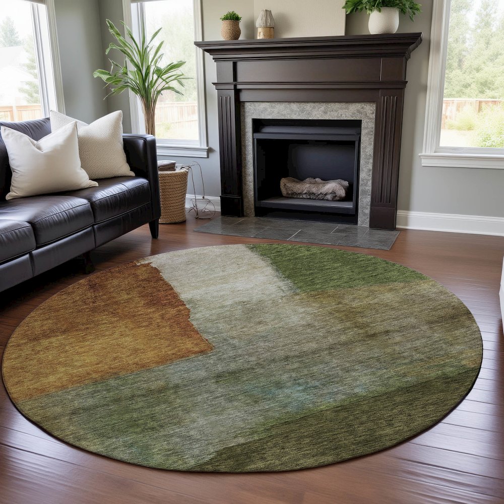 Premium Machine Washable Mayfield AMF1100 Green 8' x 8' Round Rug. Picture 5