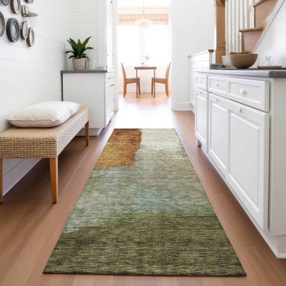 Premium Machine Washable Mayfield AMF1100 Green 2'3" x 7'6" Runner Rug. Picture 5