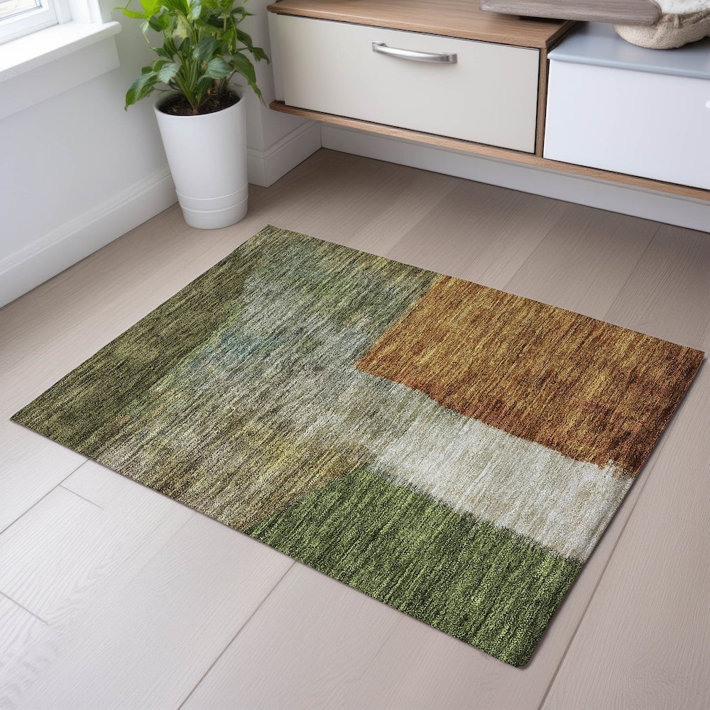 Premium Machine Washable Mayfield AMF1100 Green 1'8" x 2'6" Rug. Picture 5
