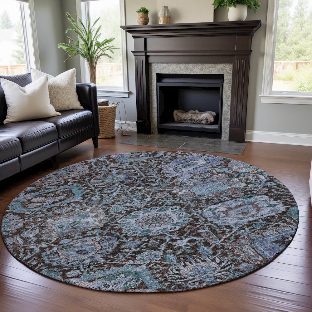 Premium Machine Washable Mayfield AMF1101 Chocolate 8' x 8' Round Rug. Picture 5