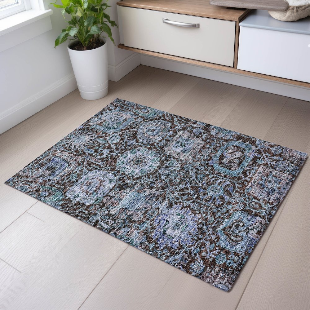 Premium Machine Washable Mayfield AMF1101 Chocolate 1'8" x 2'6" Rug. Picture 5