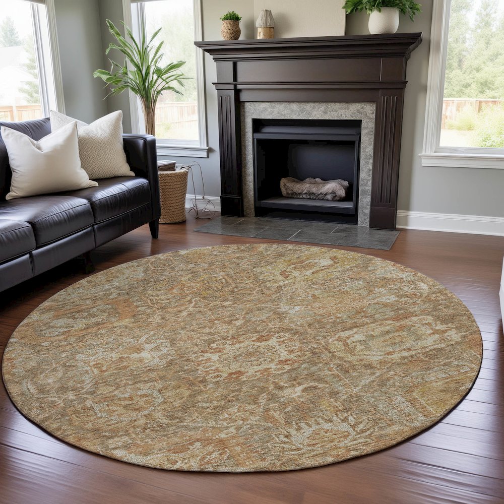 Premium Machine Washable Mayfield AMF1101 Khaki 8' x 8' Round Rug. Picture 5