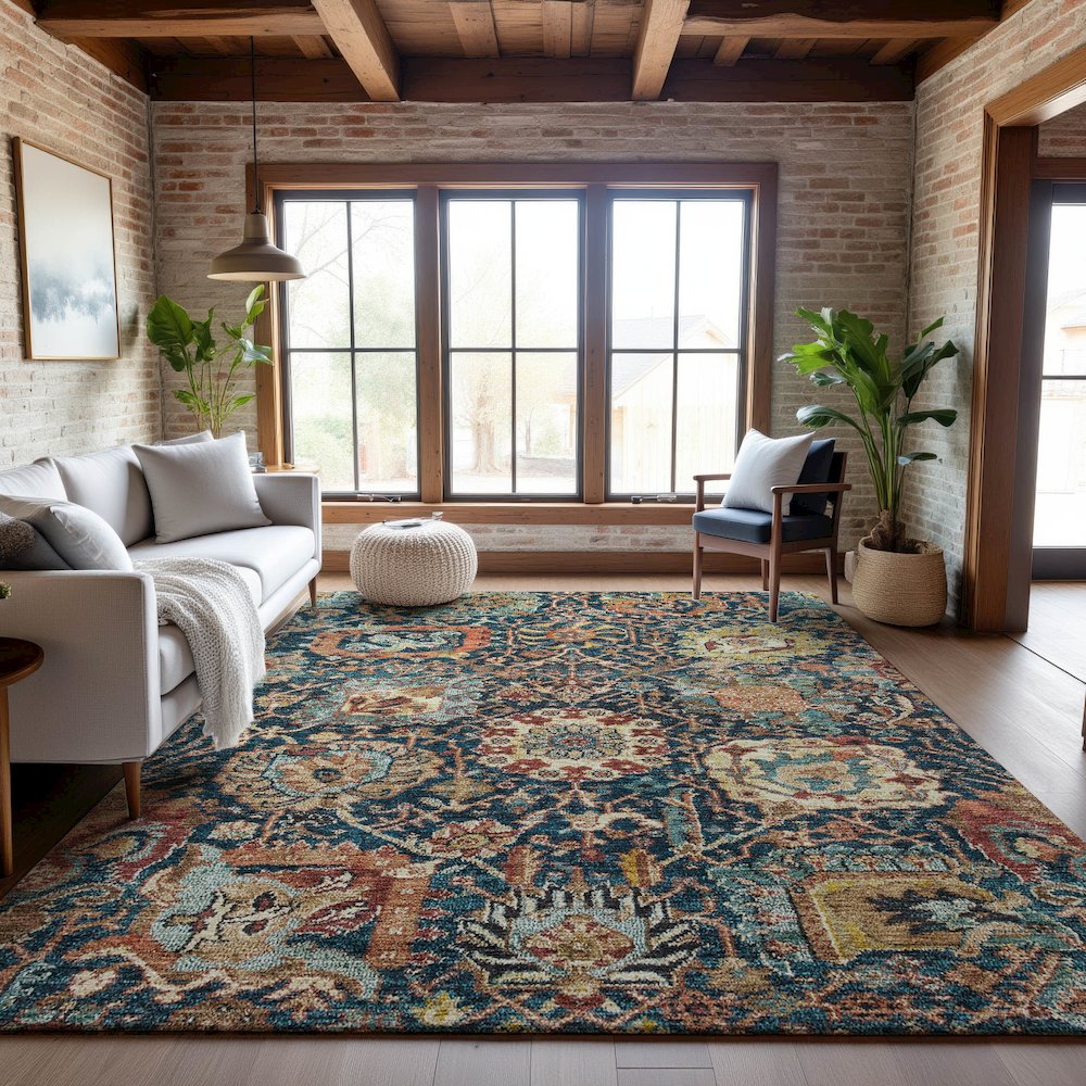 Premium Machine Washable Mayfield AMF1101 Navy 2'6" x 3'10" Rug. Picture 5