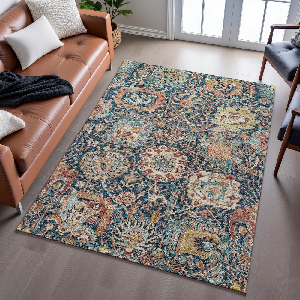 Premium Machine Washable Mayfield AMF1101 Navy 2'6" x 3'10" Rug. Picture 6