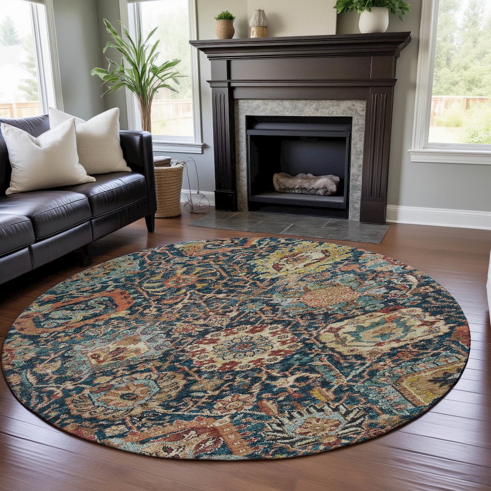 Premium Machine Washable Mayfield AMF1101 Navy 8' x 8' Round Rug. Picture 5