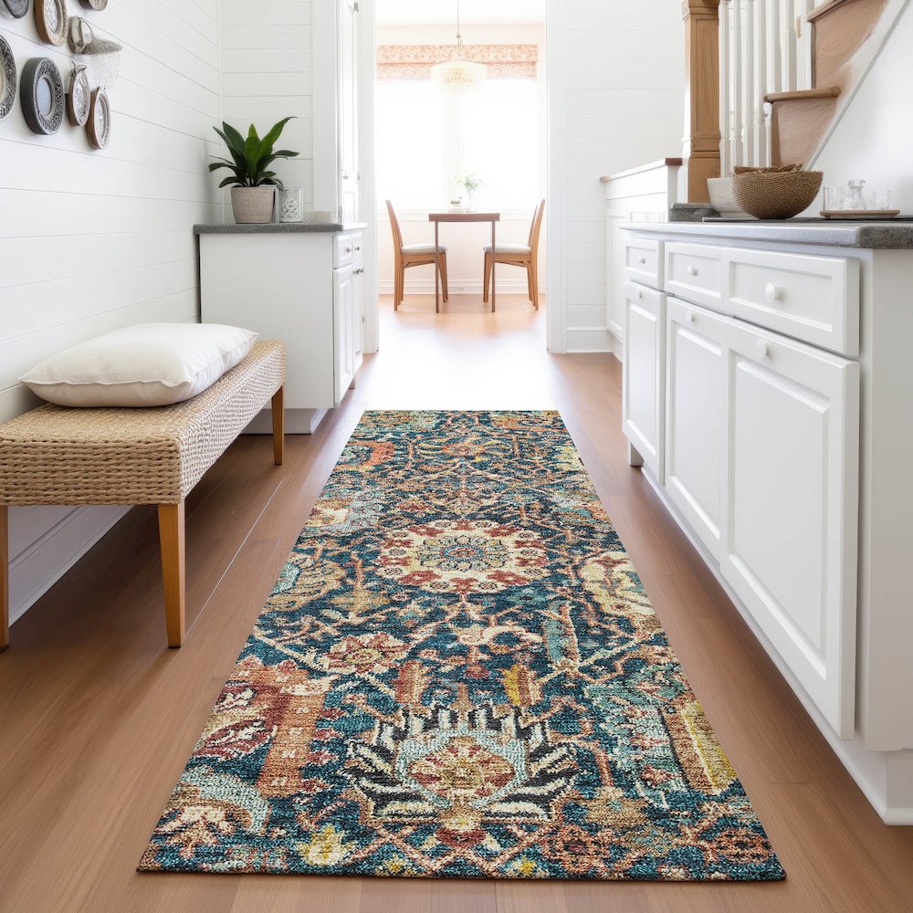 Premium Machine Washable Mayfield AMF1101 Navy 2'3" x 7'6" Runner Rug. Picture 5