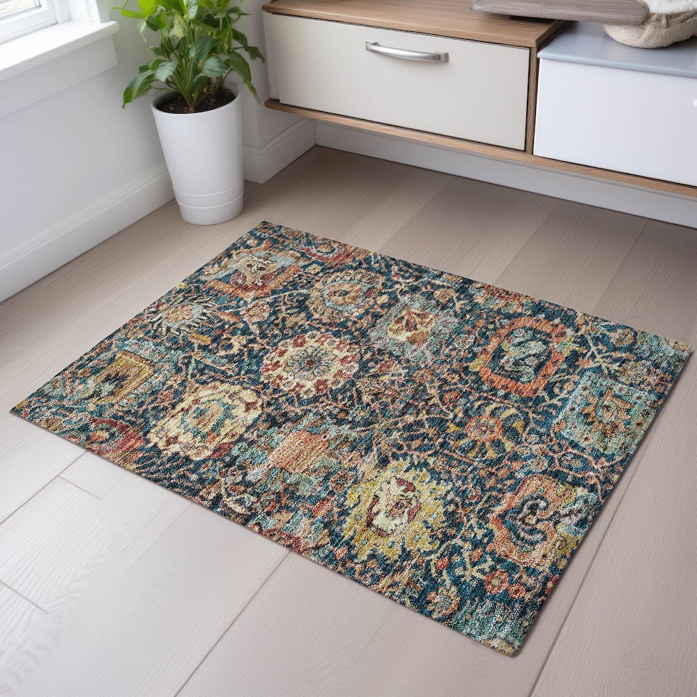 Premium Machine Washable Mayfield AMF1101 Navy 1'8" x 2'6" Rug. Picture 5