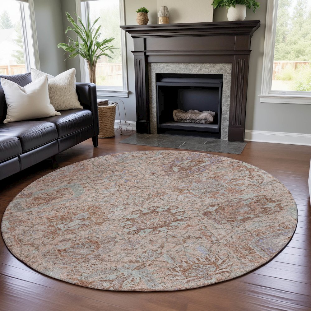 Premium Machine Washable Mayfield AMF1102 Coral 8' x 8' Round Rug. Picture 5