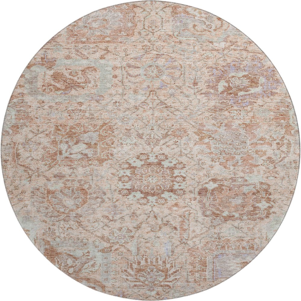Premium Machine Washable Mayfield AMF1102 Coral 8' x 8' Round Rug. Picture 1