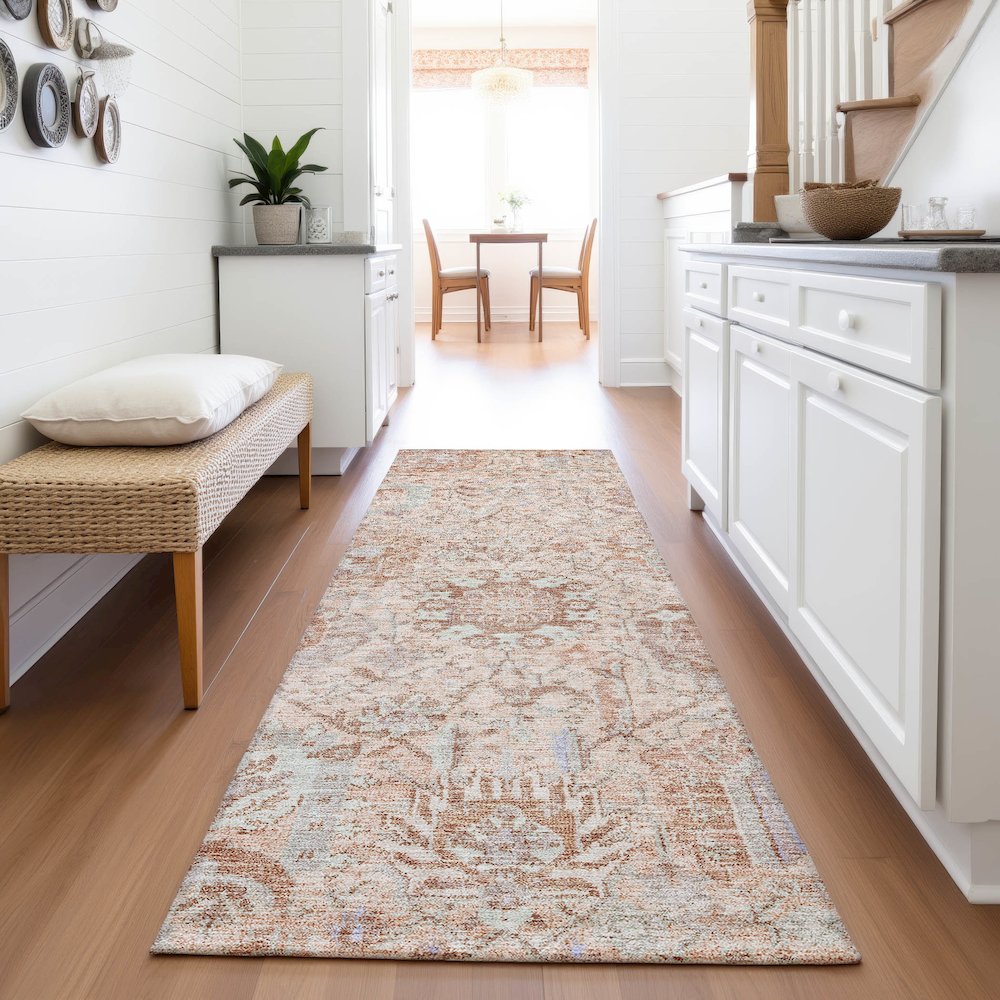Premium Machine Washable Mayfield AMF1102 Coral 2'3" x 7'6" Runner Rug. Picture 5