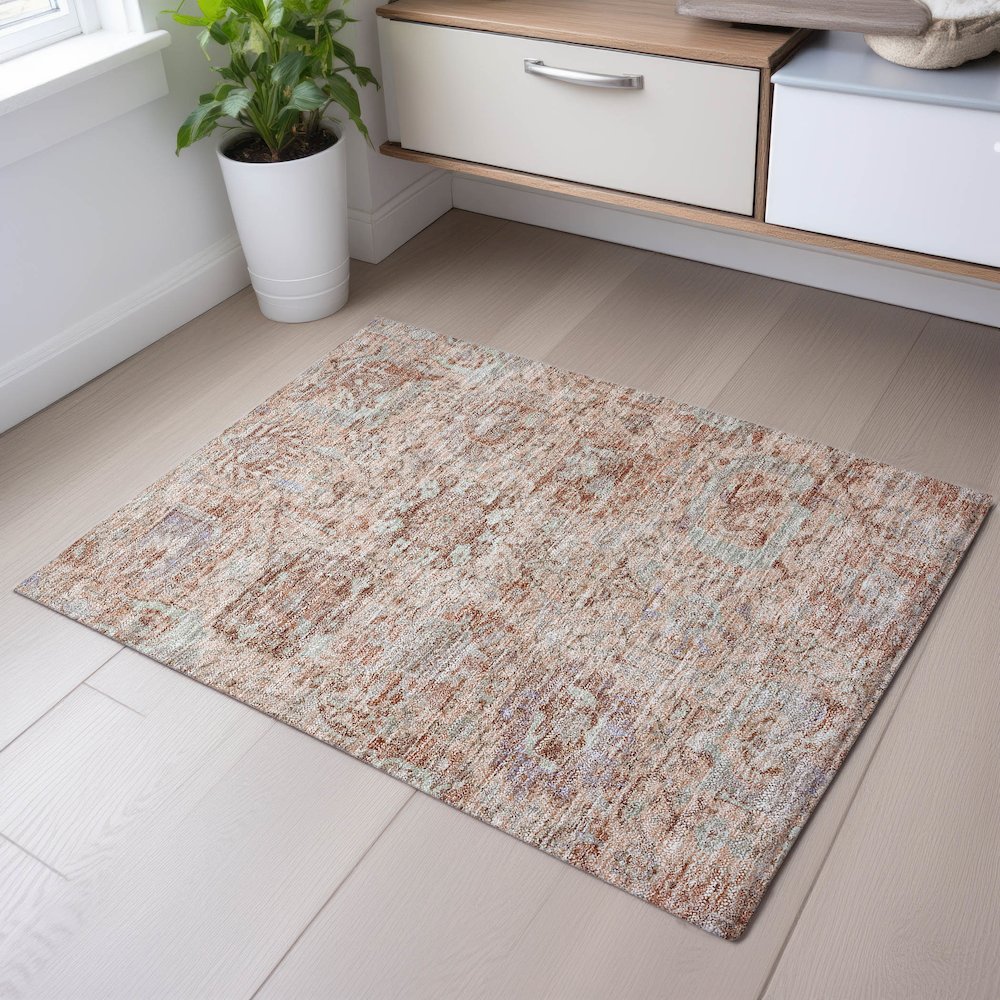 Premium Machine Washable Mayfield AMF1102 Coral 1'8" x 2'6" Rug. Picture 5