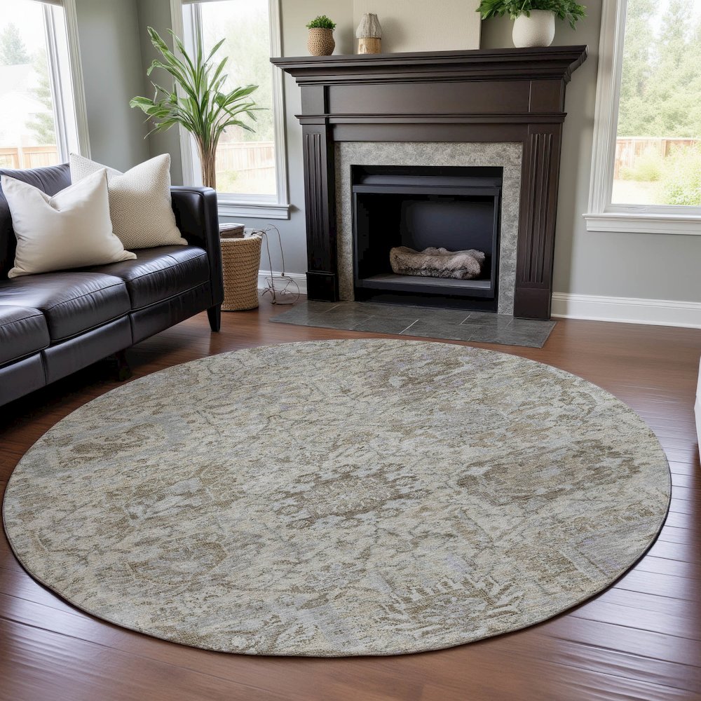 Premium Machine Washable Mayfield AMF1102 Ivory 8' x 8' Round Rug. Picture 5