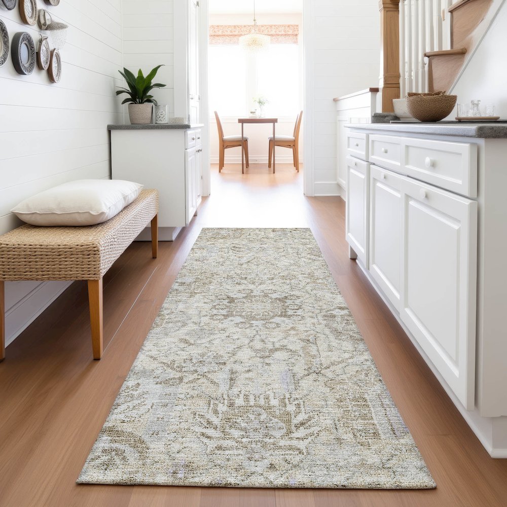 Premium Machine Washable Mayfield AMF1102 Ivory 2'3" x 7'6" Runner Rug. Picture 5