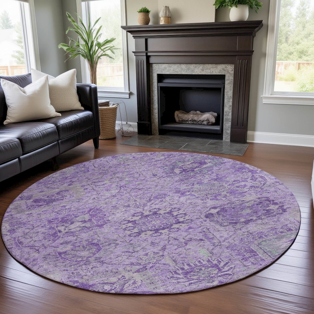 Premium Machine Washable Mayfield AMF1102 Lavender 8' x 8' Round Rug. Picture 5
