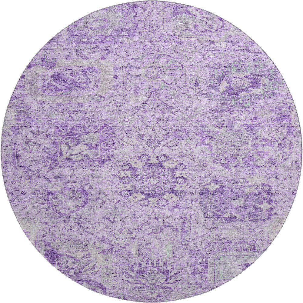 Premium Machine Washable Mayfield AMF1102 Lavender 8' x 8' Round Rug. Picture 1