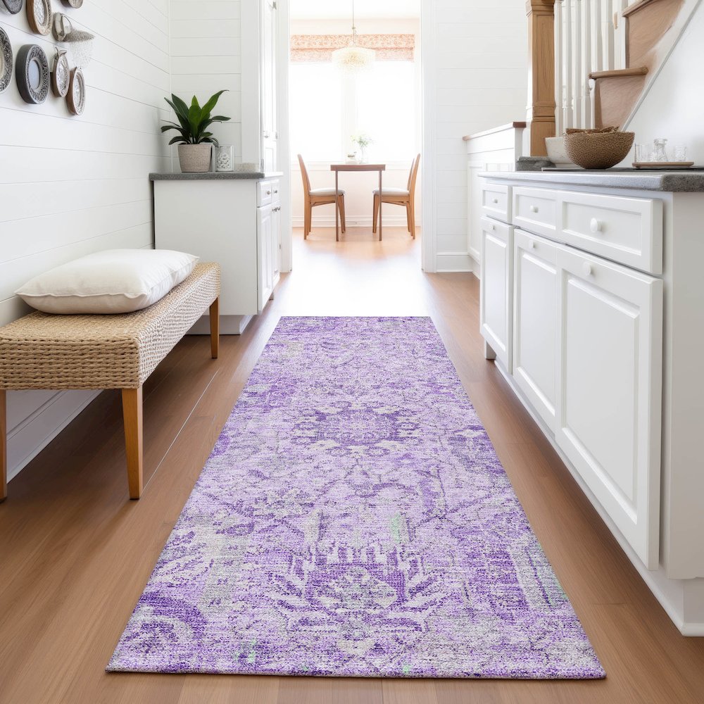 Premium Machine Washable Mayfield AMF1102 Lavender 2'3" x 7'6" Runner Rug. Picture 5